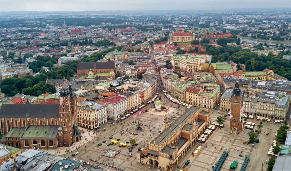 Kraków Rynek fotografia lotnicza, Polska.Dron fotografa