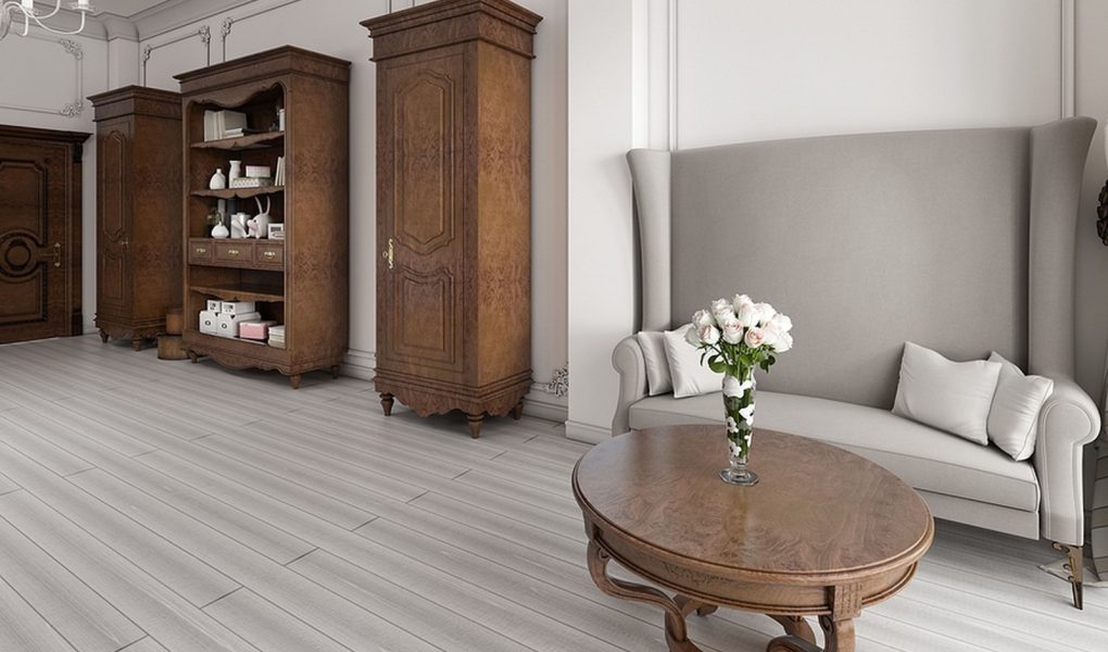 Sofa Art Deco z wysokim oparciem i dwoma klasycznymi szafkami ze stelażem w kolorze brązowym. Render 3D.