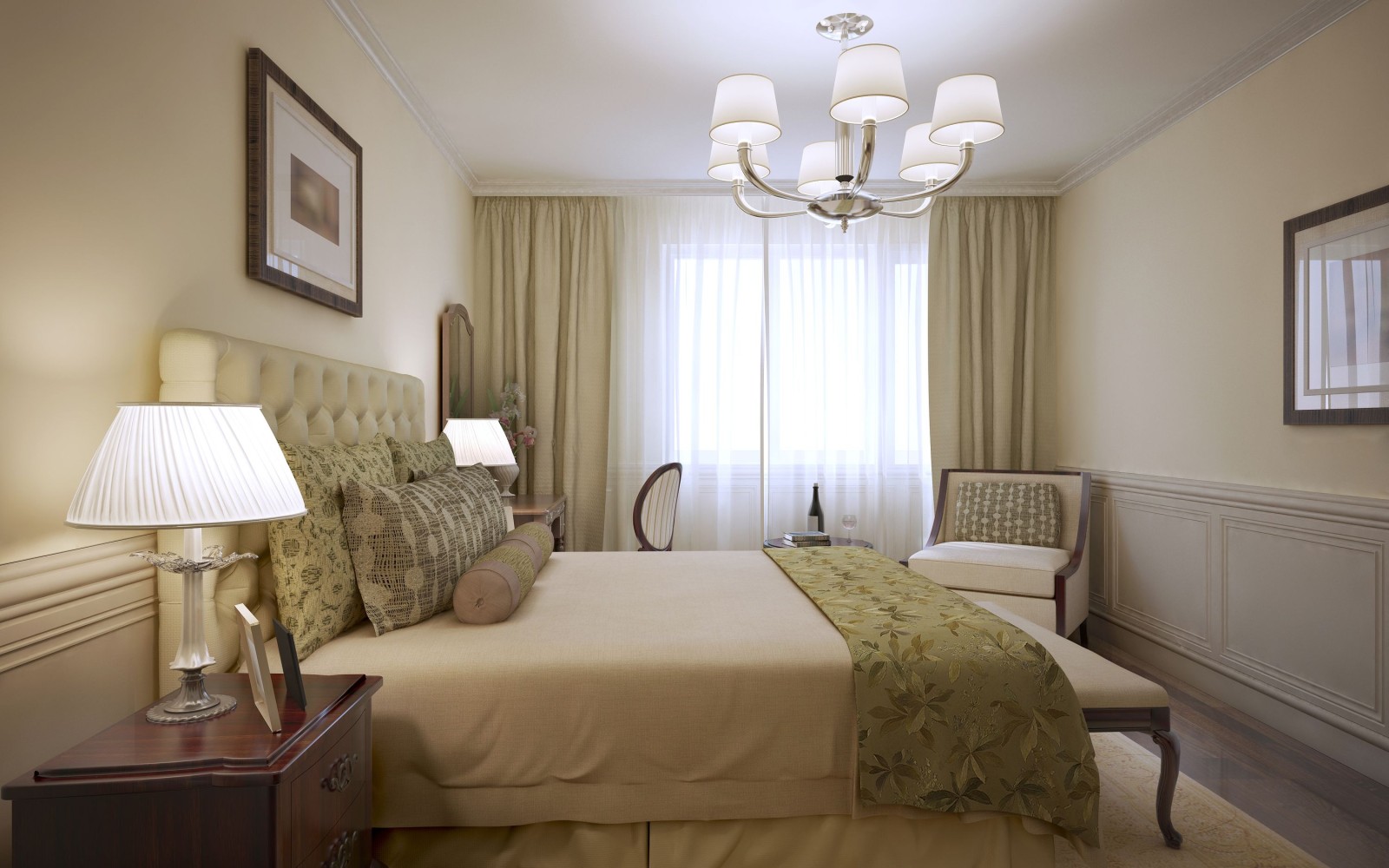 Projekt luksusowego pokoju hotelowego, gotowy do zasiedlenia. Render 3D
