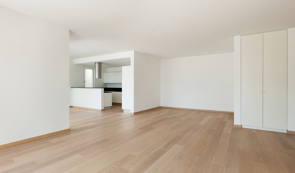 Wnętrze, domowa kuchnia nowoczesnego apartamentu, widok z salonu