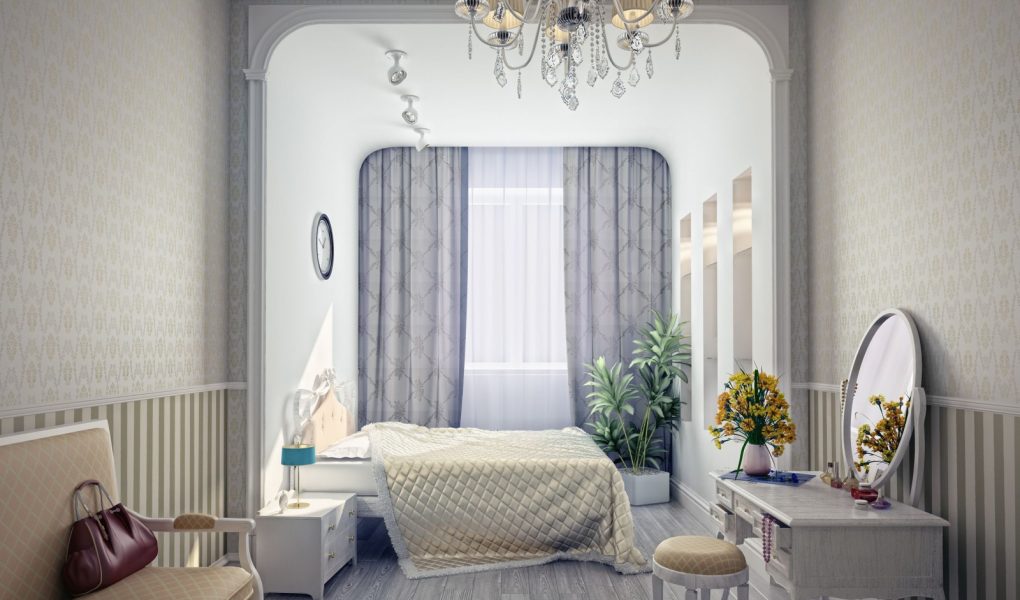 Nowoczesne wnętrze luksusowej sypialni (rendering 3D)