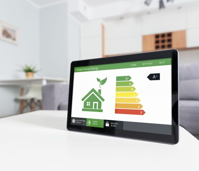 Efektywność energetyczna aplikacji mobilnej na ekranie. Ekologia, koncepcja domu ekologicznego