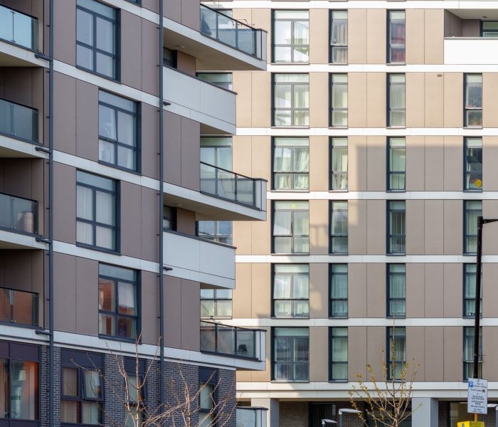 Nowe mieszkania w Poplar, wschodni Londyn, Wielka Brytania